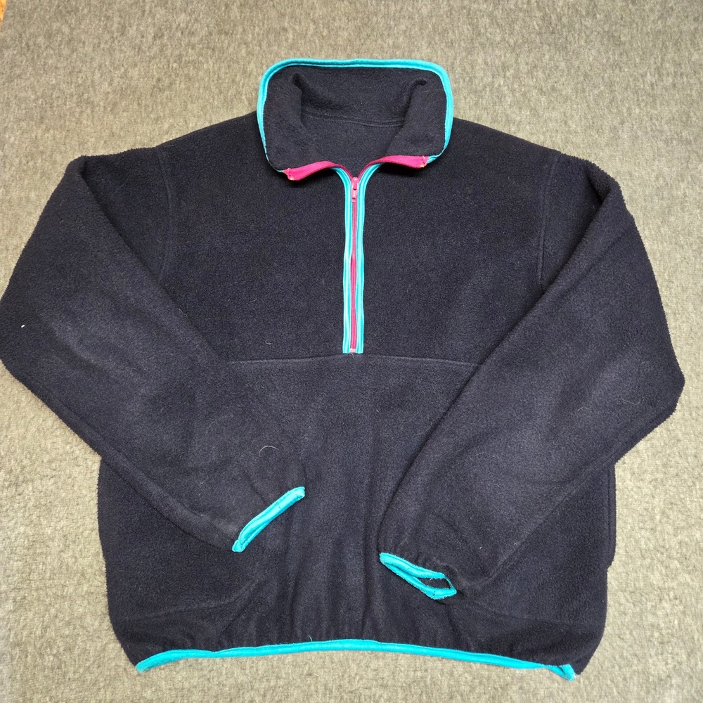 Vintage REI Fleece Pullover Men Medium Black Pink Made in USA Gorpcore Hiking